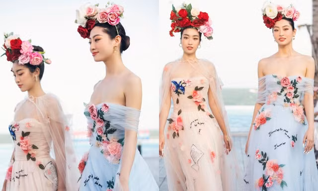Cùng làm vedette, Hoa hậu Đỗ Mỹ Linh và Lương Thùy Linh xinh đẹp như “nữ thần mùa Xuân”
