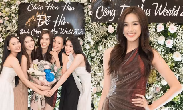 Hoa hậu Đỗ Thị Hà xinh tươi bên “hội chị em” trong tiệc chia tay trước ngày lên đường thi Miss World