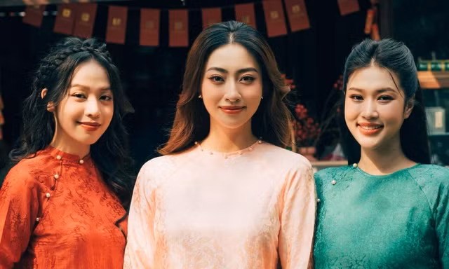 Ba nàng hậu Thanh Thủy, Lương Thùy Linh, Thiên Ân khoe ảnh áo dài Tết độc đáo
