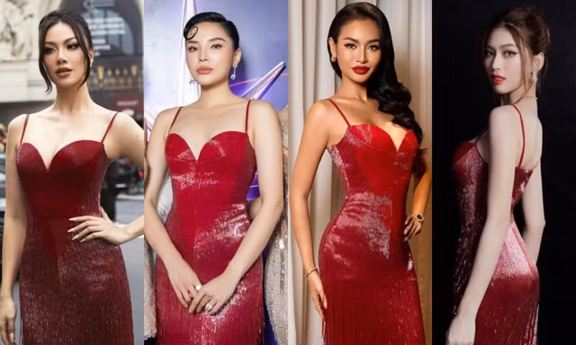 Hoa hậu Kỳ Duyên mặc đụng hàng thiết kế dạ hội với loạt Á hậu đình đám