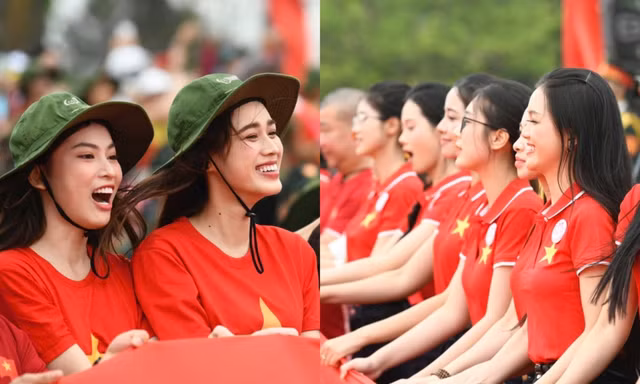 Đỗ Thị Hà, Ngọc Thảo cùng Top 41 Hoa hậu Việt Nam 2024 rạng rỡ bên lá cờ Tổ quốc