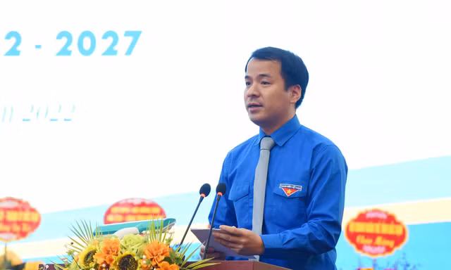 Bí thư TƯ Đoàn Ngô Văn Cương phát biểu tại Đại hội -Ảnh: BK