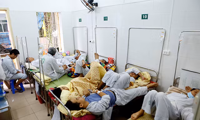 Trung bình mỗi ngày BV Bạch Mai tiếp nhận cả nghìn bệnh nhân mắc sốt xuất huyết. Ảnh: Như Ý