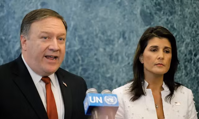 Cựu Ngoại trưởng Mike Pompeo và cựu Đại sứ Mỹ tại Liên Hợp Quốc Nikki Haley. (Ảnh: Getty) 