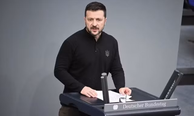 Tổng thống Ukraine Volodymir Zelensky phát biểu trước Quốc hội Đức ngày 11/6. (Ảnh: dpa)