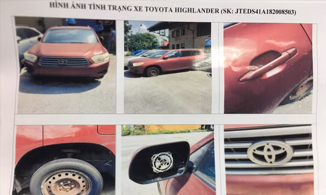 Ảnh chụp tình trạng xe Toyota Highlander để định giá bán cho thấy xe bị hư hỏng nhiều bộ phận; Anh: Cục hải quan Hải phòng cung cấp