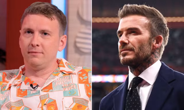 Diễn viên hài Joe Lycett (trái) và cựu danh thủ David Beckham. (Ảnh: CNN)