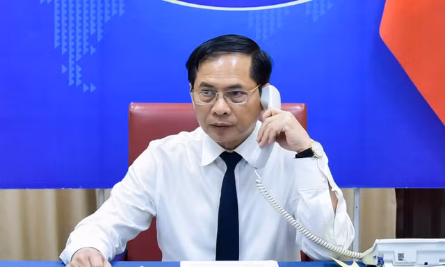 Bộ trưởng Bùi Thanh Sơn tại cuộc điện đàm. (Ảnh: Mofa)