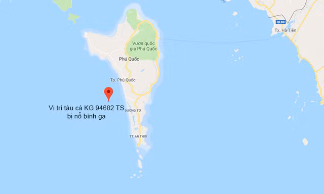 Vị trí tàu cá gặp nạn.