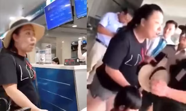 Nữ hành khách L.T.Hiền thích ăn to, nói lớn gây rối tại sân bay Tân Sơn Nhất. Ảnh cắt từ video.