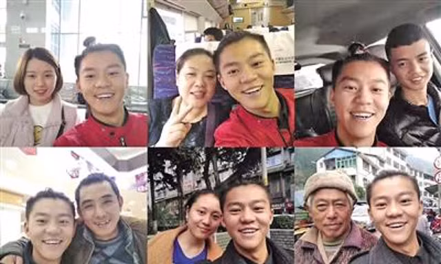 Mei chụp ảnh selfie với những người lạ mà anh gặp được.