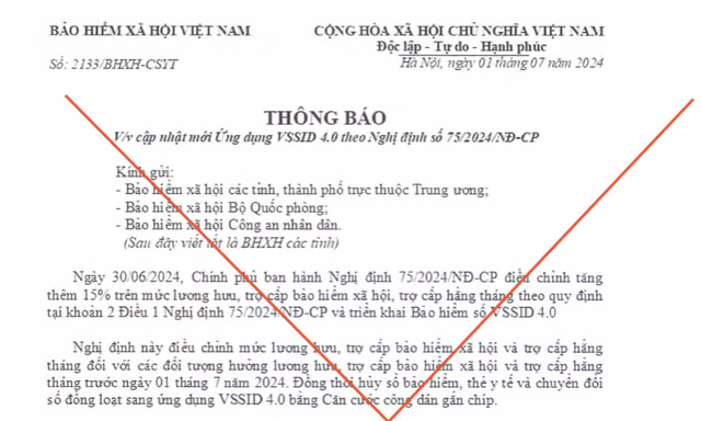 Cảnh báo về việc giả mạo văn bản của BHXH Việt Nam cài ứng dụng VssID 4.0