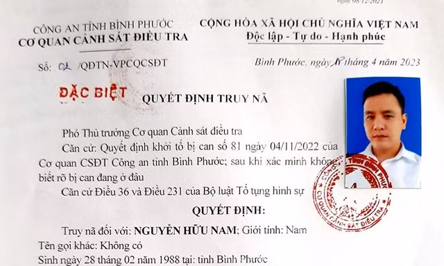 Công an Bình Phước phát lệnh truy nã đặc biệt cựu thư ký tòa án