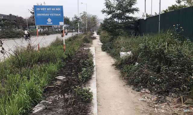 Vỉa hè tuyến đường Trịnh Văn Bô xuống cấp, hư hỏng nghiêm trọng. Ảnh: Trường Phong