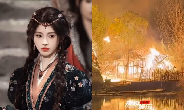 Phim trường “Nguyệt Lân Ỷ Kỷ” bốc cháy dữ dội, Cúc Tịnh Y thoát kịp thời