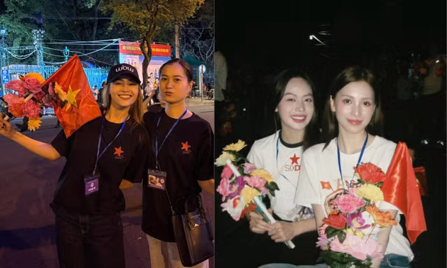 Lan Ngọc, Lâm Vỹ Dạ, Tiểu Vy, Thanh Thủy tham gia cùng đoàn diễu binh, diễu hành
