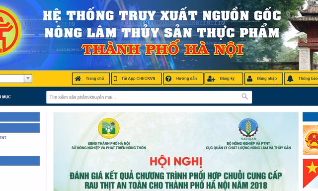 Hệ thống truy xuất nguồn gốc nông sản của Hà Nội. Ảnh chụp màn hình.