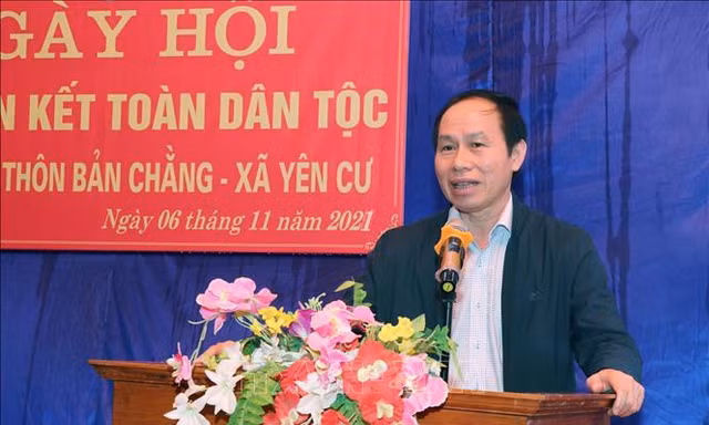 Ông Lê Tiến Châu - Ủy viên Ban Chấp hành Trung ương Đảng, Phó Chủ tịch, Tổng thư ký Ủy ban Trung ương Mặt trận Tổ quốc Việt Nam, phát biểu tại ngày hội. 