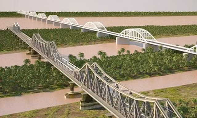 Phối cảnh vị trí cầu đường sắt đô thị tuyến số 1 vượt sông Hồng