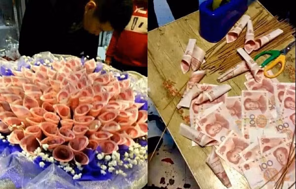 ‘Soái ca’ tự gói bó hoa tiền mặt giá 33 triệu đồng tặng bạn gái