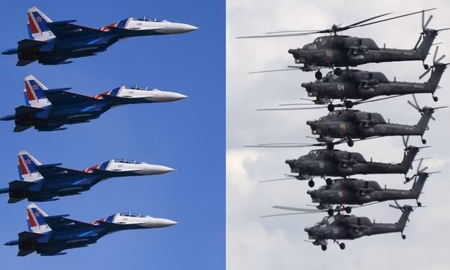 Đội Hiệp sĩ Nga (trái) và đội Đại bàng vàng (phải). Ảnh: Sputnik