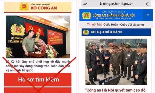 Ảnh minh họa: Trang web giả mạo Cổng thông tin Công an TP Hà Nội có chứa mã độc “vn84app.apk”