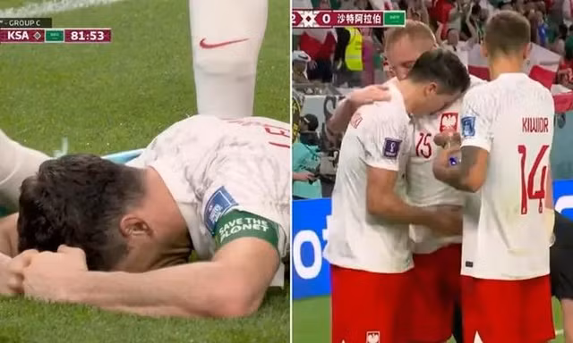 Giải hạn tại World Cup, Lewandowski úp mặt xuống sân khóc nức nở