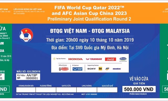 Vé trận Việt Nam-Malaysia vòng loại World Cup 2022 được bán từ mai, mua như nào?