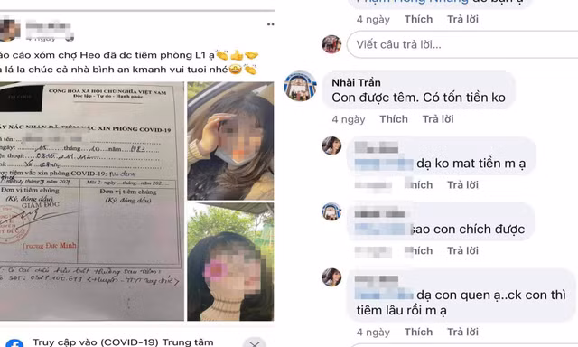 Tài khoản T.K nói trên dòng bình luận, được tiêm phòng vắc xin COVID-19 là do quen biết