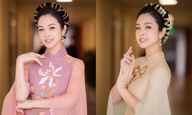 Jennifer Phạm xinh đẹp như 'cô Tấm' khi diện áo dài làm MC chương trình Tết