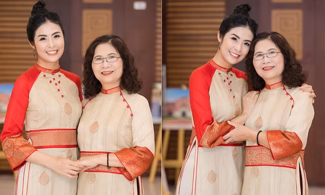 Hoa hậu Ngọc Hân và mẹ diện áo dài đôi dự sự kiện ngoại giao 