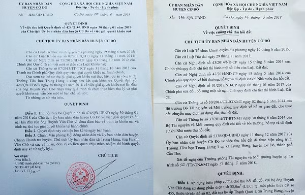 Quyết định cưỡng chế đất sai, Chủ tịch huyện xin lỗi dân