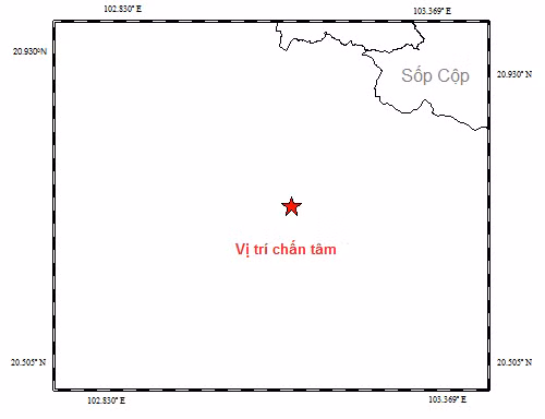 Bản đồ chấn tâm động đất. Ảnh: Viện Vật lý địa cầu
