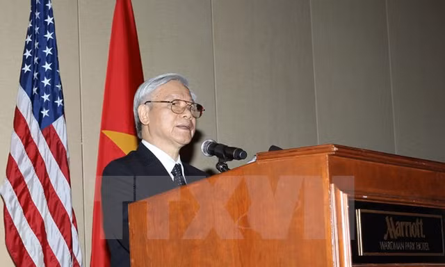 Tổng Bí thư Nguyễn Phú Trọng trong chuyến thăm Hoa Kỳ. Ảnh: Trí Dũng/TTXVN.