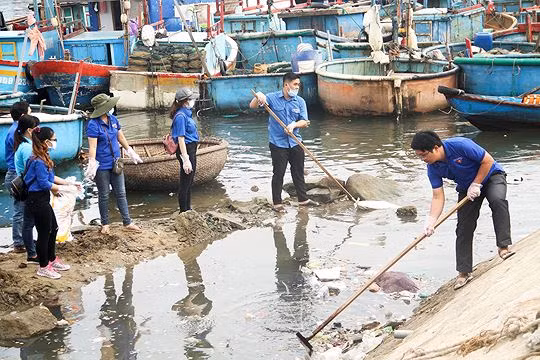 Ra quân Làm sạch biển và thu gom rác thải tại Cảng cá Quy Nhơn (TP Quy Nhơn, tỉnh Bình Định). Ảnh: Tr.Định 