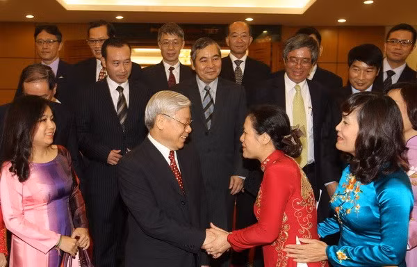Tổng Bí thư Nguyễn Phú Trọng với các đại biểu. Ảnh: Trí Dũng/TTXVN