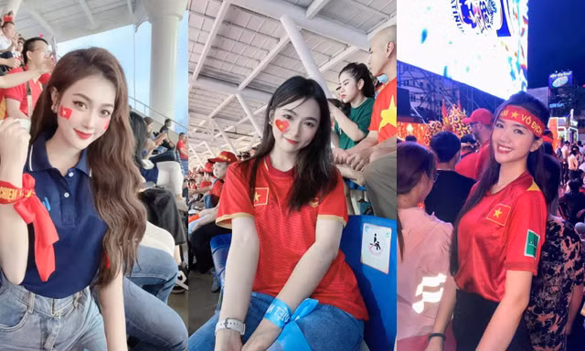 Cổ động viên nữ xinh đẹp 'tiếp lửa' trên khán đài trong trận U23 Việt Nam thắng U23 Thái Lan