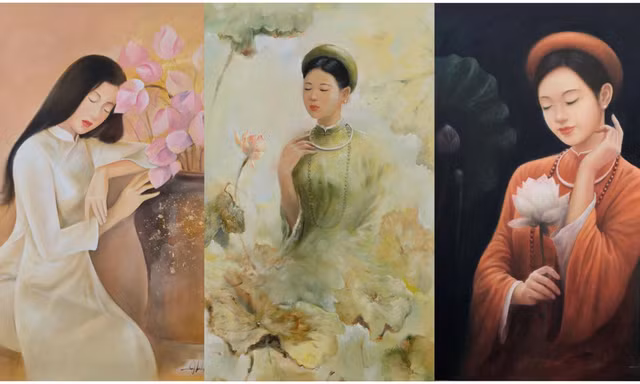 Bộ tranh thiếu nữ và hoa sen làm mê đắm lòng người của chàng họa sĩ Bắc Giang