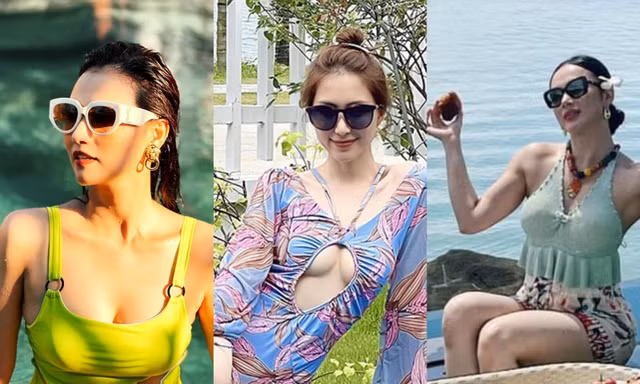 Hòa Minzy diện áo tắm khoe chân ngực, Angela Phương Trinh khoe cơ bắp cuồn cuộn