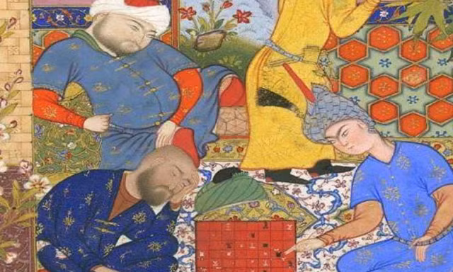 Tranh cổ vẽ người Ba Tư chơi cờ vua được trưng bày tại Viện Smithsonian (Mỹ). Nguồn: Wikipedia