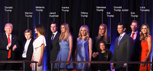 Đại gia đình ông Donald Trump có mặt tại khách sạn Hilton hôm qua, nghe ông phát biểu đắc cử tổng thống Mỹ thứ 45. Ảnh: BBC. Xem ảnh kích cỡ lớn hơn tại đây.