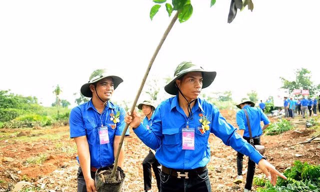 Đại hội có nhiều hoạt động an sinh xã hội, hướng về cộng đồng. (Trong ảnh, các đại biểu Đại hội thanh niên làm theo lời Bác lần thứ V tham gia trồng cây thực hiện công trình thanh niên) Ảnh: Xuân Tùng