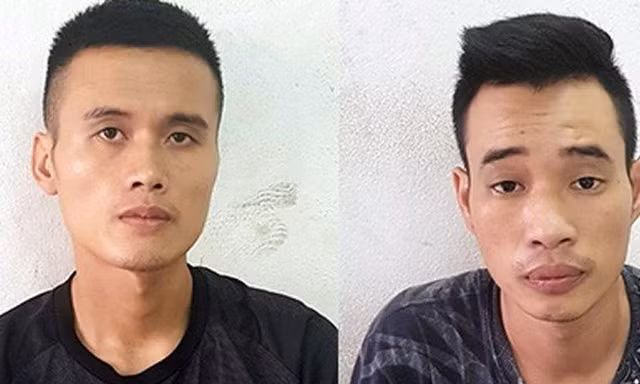 Hai đối tượng, Quy và Huy tại cơ quan Công an.