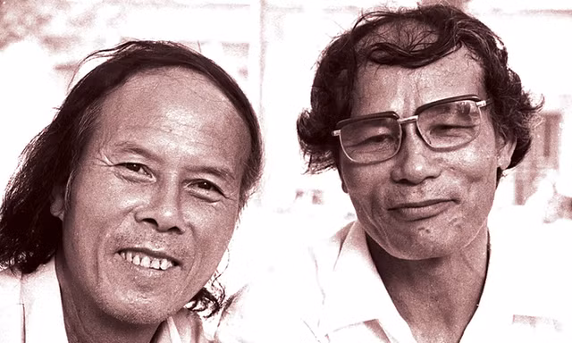 Nhà thơ Thanh Tùng (trái) và nhạc sĩ Nguyễn Đình Bảng. Ảnh: Nguyễn Đình Toán.