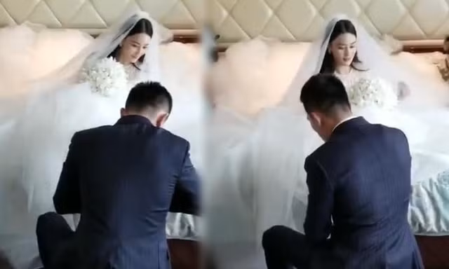 'Lý Mạc Sầu' Trương Hinh Dư được chồng quỳ gối xỏ giày trong ngày cưới