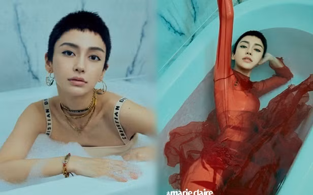 Angelababy ‘lột xác’ với ảnh tóc tém trong bồn tắm