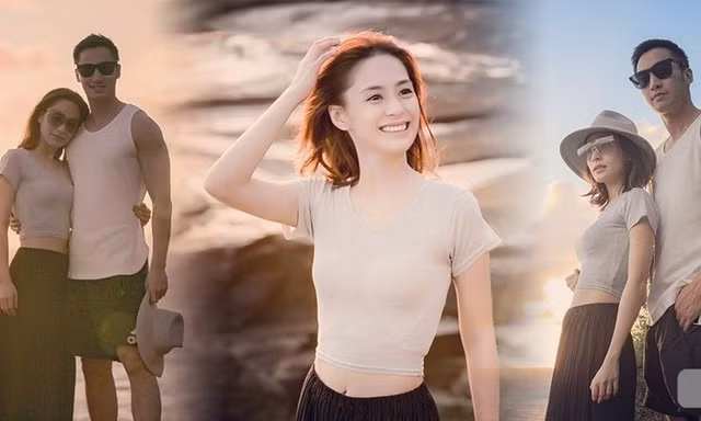 Chung Hân Đồng và bạn trai kém tuổi tình tứ ở biển
