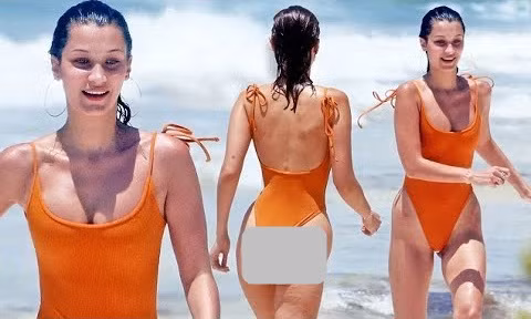 Bella Hadid áo tắm hút mắt đùa giỡn sóng biển 