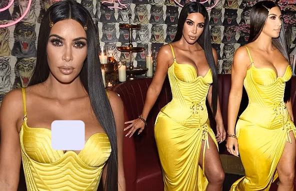 Kim ‘siêu vòng ba’ quyến rũ hút hồn với đầm vàng xẻ cao