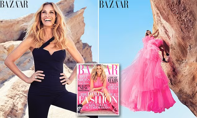 ‘Người đàn bà đẹp’ Julia Roberts mặc váy xòe cheo leo bên vách núi